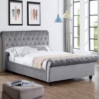 Calvine Velvet Double Bed In Silver
