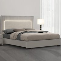 Canton Velvet King Size Bed In Flannel Grey With LED
