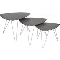Capella Wooden Nest Of 3 Tables With White Metal Legs In Stone