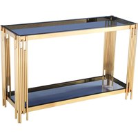 Cappy Grey Glass Console Table With Gold Metal Frame