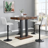 Caprice Small Rustic Oak Bar Table Black Base 4 Ripple White Stools