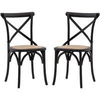 Caria Black Wooden Dining Chairs With Rattan Seat In Pair