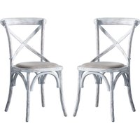 Caria Cross Back White Wooden Dining Chairs In Pair