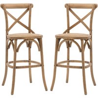 Caria Natural Wooden Bar Stools With Rattan Seat In Pair