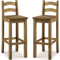 Carlen Distressed Oak Wooden Bar Chairs In Pair