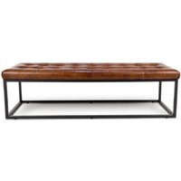 Carmel Wooden Dining Bench With Leather Seat In Tan