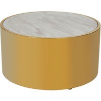 Carolex Round White Marble Coffee Table With Gold Steel Base