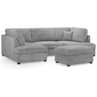 Caronia Boucle Fabric U Shaped Corner Sofa In Grey
