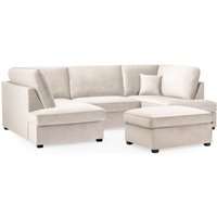Caronia Plush Velvet U Shaped Corner Sofa In Beige