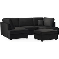 Caronia Plush Velvet U Shaped Corner Sofa In Black