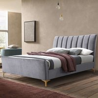 Carteret Fabric Double Bed In Grey Velvet