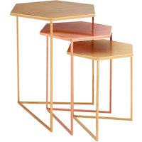 Casa Hexagonal Metal Nest Of 3 Tables In Gold And Bronze