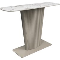 Castle Ceramic Console Table With Beige Wooden Base In White