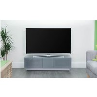 Elements Small Wooden TV Stand With 2 Glass Doors In Grey