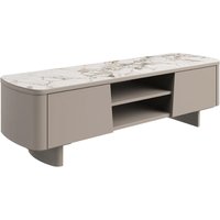 Castle White Ceramic Top TV Stand With Beige Wooden Base