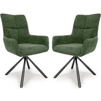 Cavino Green Fabric Dining Chairs With Black Legs In Pair