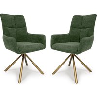 Cavino Green Fabric Dining Chairs With Bronze Legs In Pair