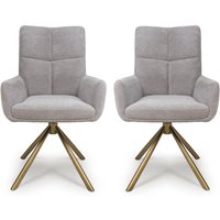 Cavino Pewter Fabric Dining Chairs With Bronze Legs In Pair