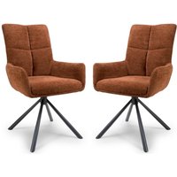 Cavino Rust Fabric Dining Chairs With Black Legs In Pair
