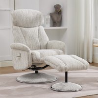 Cazira Fabric Swivel Recliner Chair with Footstool in Biscuit