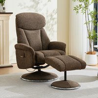 Cazira Fabric Swivel Recliner Chair with Footstool in Espresso