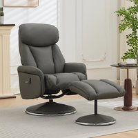 Cazira Full Leather Swivel Recliner Chair with Footstool in Cinder