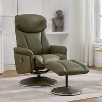 Cazira Full Leather Swivel Recliner Chair with Footstool in Olive Green
