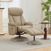 Cazira Full Leather Swivel Recliner Chair with Footstool in Pebble