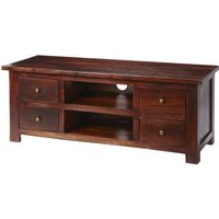 Tristo Wooden TV Stand In Dark Mango With 4 Drawers
