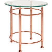 Cerrito Round Clear Glass Side Table With Copper Metal Base