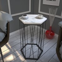 Cetrus Marmo White Wooden Top Side Table with Black Metal Frame