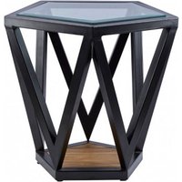 Ciao Clear Glass Top Pentagon Side Table With Black Metal Base
