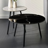 Cicero Sintered Stone Marble Effect Tops Nesting Side Tables - Black And White