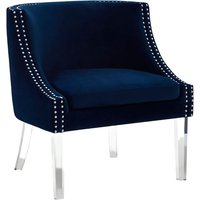 Clarox Upholstered Curved Velvet Armchair In Blue