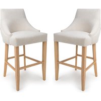 Clifton Linen Fabric Bar Chairs With Oak Legs In Pair