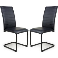 Clisson Black Leather Dining Chairs With Metal Legs In Pair