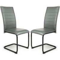 Clisson Grey Leather Dining Chairs With Metal Legs In Pair