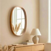 Cloudy Small Glass Wall Mirror with Solid Oak Wood Frame