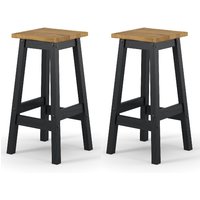 Consett Black And Oak Wooden Bar Stools In Pair