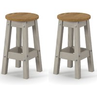 Consett Grey And Oak Round Wooden Bar Stools In Pair