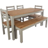 Consett Linea Large Dining Table With 4 Chairs And Bench In Grey