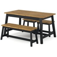 Consett Wooden Dining Table with 2 Benches in Black and Oak