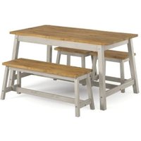 Consett Wooden Dining Table with 2 Benches in Grey and Oak