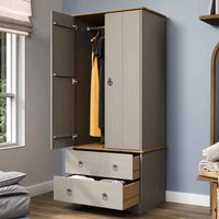 Consett Narrow Wooden Wardrobe With 2 Doors In Grey And Oak
