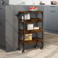 Coralville Wooden Kitchen Trolley With 3 Shelves In Smoked Oak