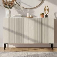 Corsa 1200mm Wooden Sideboard with 4 Doors in White and Travertine Marble Effect