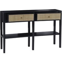 Corson Cane Rattan Wooden Console Table With 2 Drawers In Black