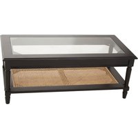Corson Clear Glass Coffee Table With Rattan Undershelf In Black