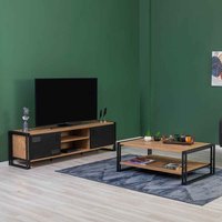 Cosmo Rectangular Wooden TV Stand and Coffee Table Set in Atlantic Pine and Black
