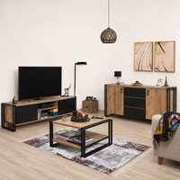 Cosmo Small Wooden Living Room Furniture Set in Atlantic Pine and Black